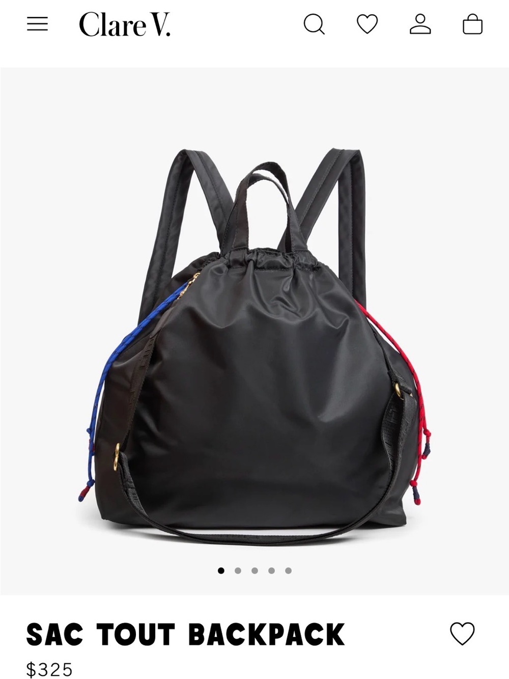 Clare V Black Sac Tout Backpack with Red & Blue Trim and Green interior